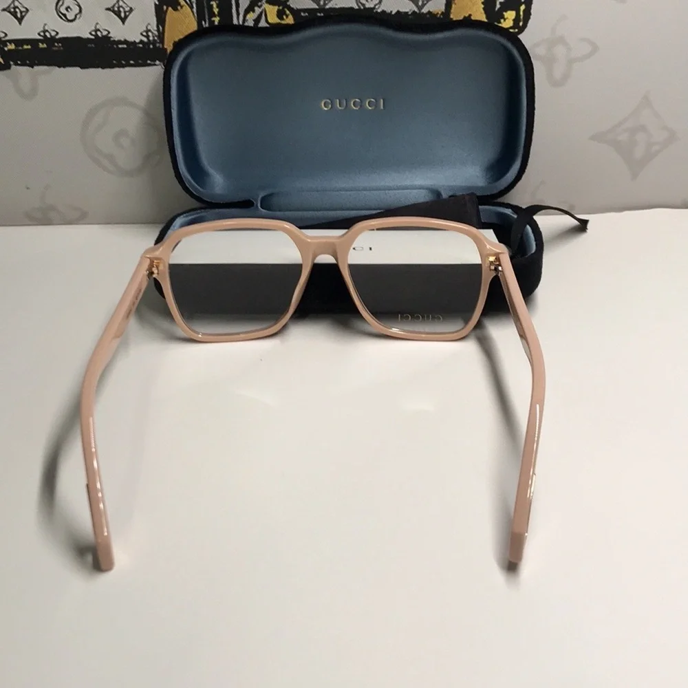 New Authentic Gucci Beige Square Glasses GG0469o 003